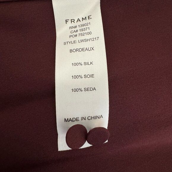 NWT Frame 100% Silk Bordeaux Button Down Long Sleeved Blouse Size Small - Picture 9 of 14
